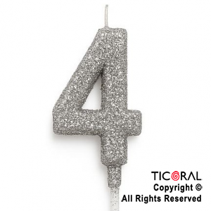 VELA NUMERAL CHICO 5.5 CM CON GIBRE PLATA NUMERO 4 x 1